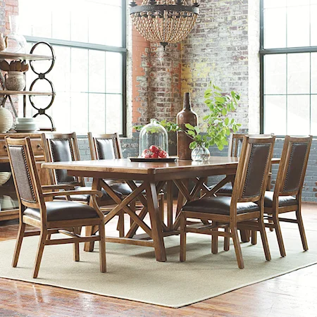 Timber Ridge Dining Table w/ Leather Arm & Side Chairs